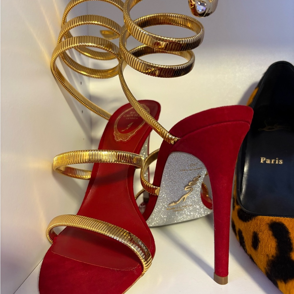 Striking Red and Gold High Heeled Sandals